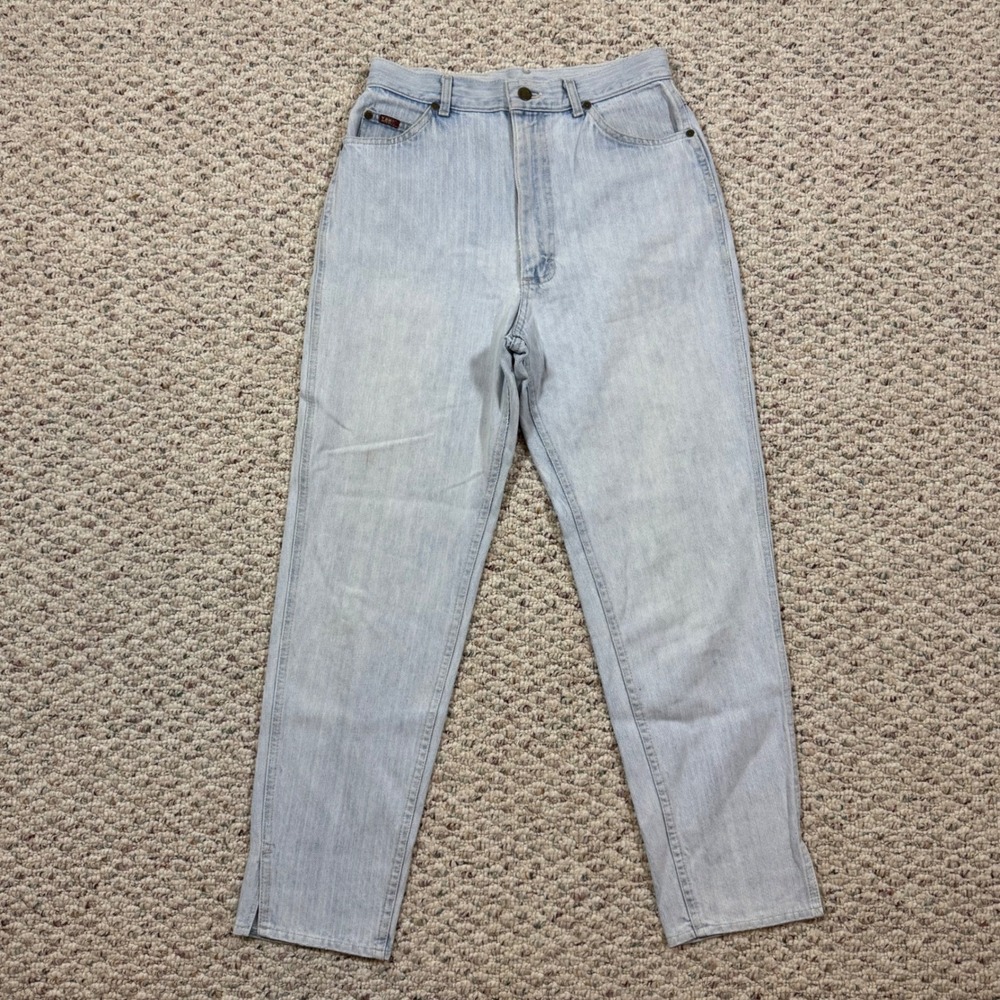 Vintage Lee High Waisted Tapered Leg Light Wash Mom Jeans Made in USA Size 14